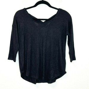 NWT Womens Bobeau Black Cross-Back 3/4 Sleeve Embroidered Top Size L $60 G208